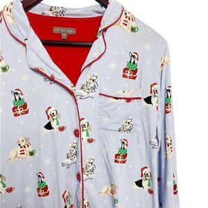 PJ Salvage Christmas Dog Print Long Sleeve Pajama Top Blue and Red Large
